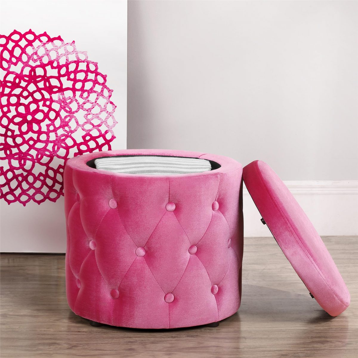 pink-tufted-round-storage-ottoman-for-cute-home-furniture-ideas - HK